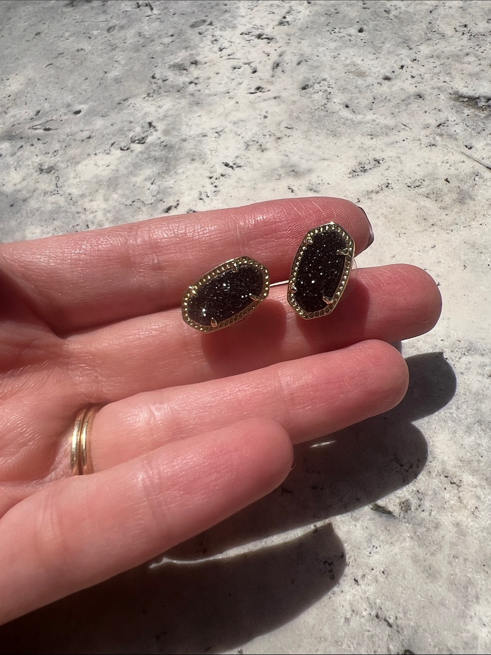 Black Druzy Kendra Scott Stud Earrings with Gold Trim
